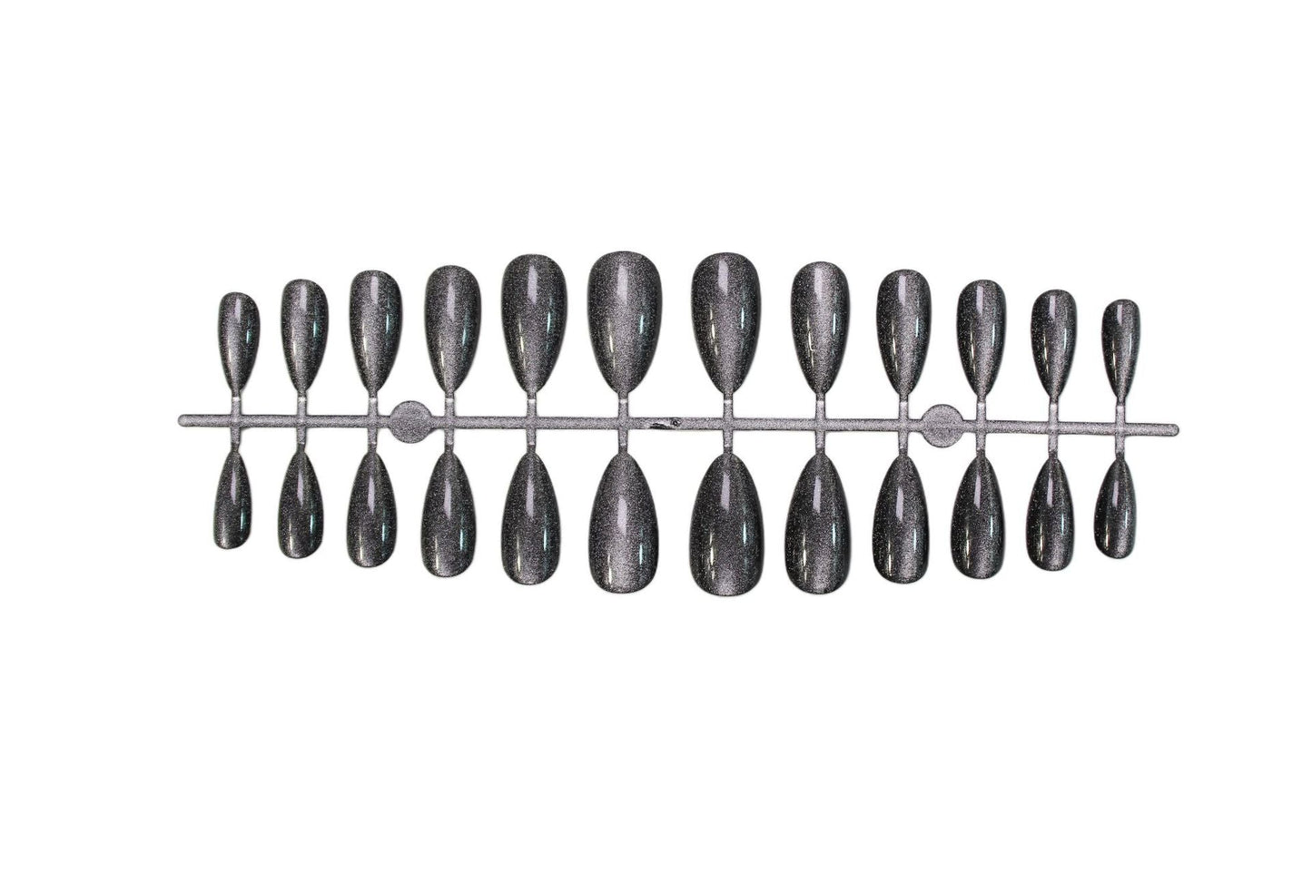 Black Cat Eye Press-On Nails – Glossy Almond Medium-Long Acrylic False Nails