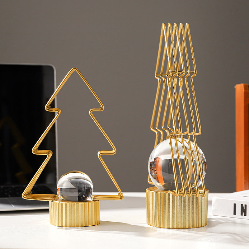 Gold Christmas Tree Ornament – Metal Crystal Ball Home Decor for Living Room