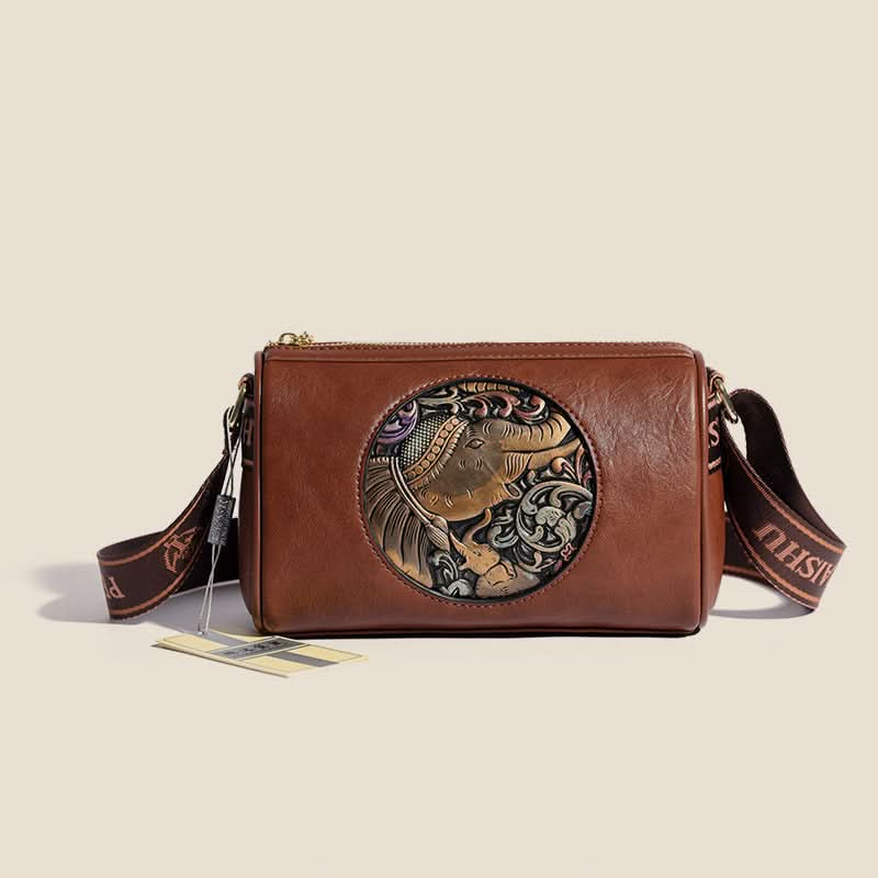 Women's Retro Embossed Handbag – Shoulder Bag with Elephant Design