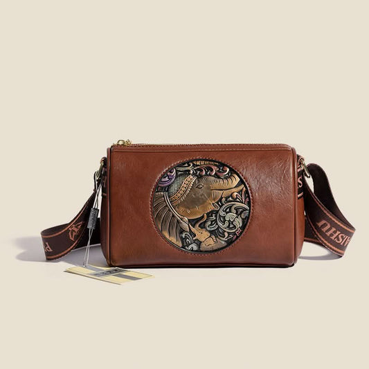 Women's Retro Embossed Handbag – Shoulder Bag with Elephant Design