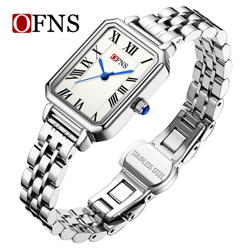 OFNS Women’s Quartz Watch – Waterproof Square Dial with Stainless Steel Strap
