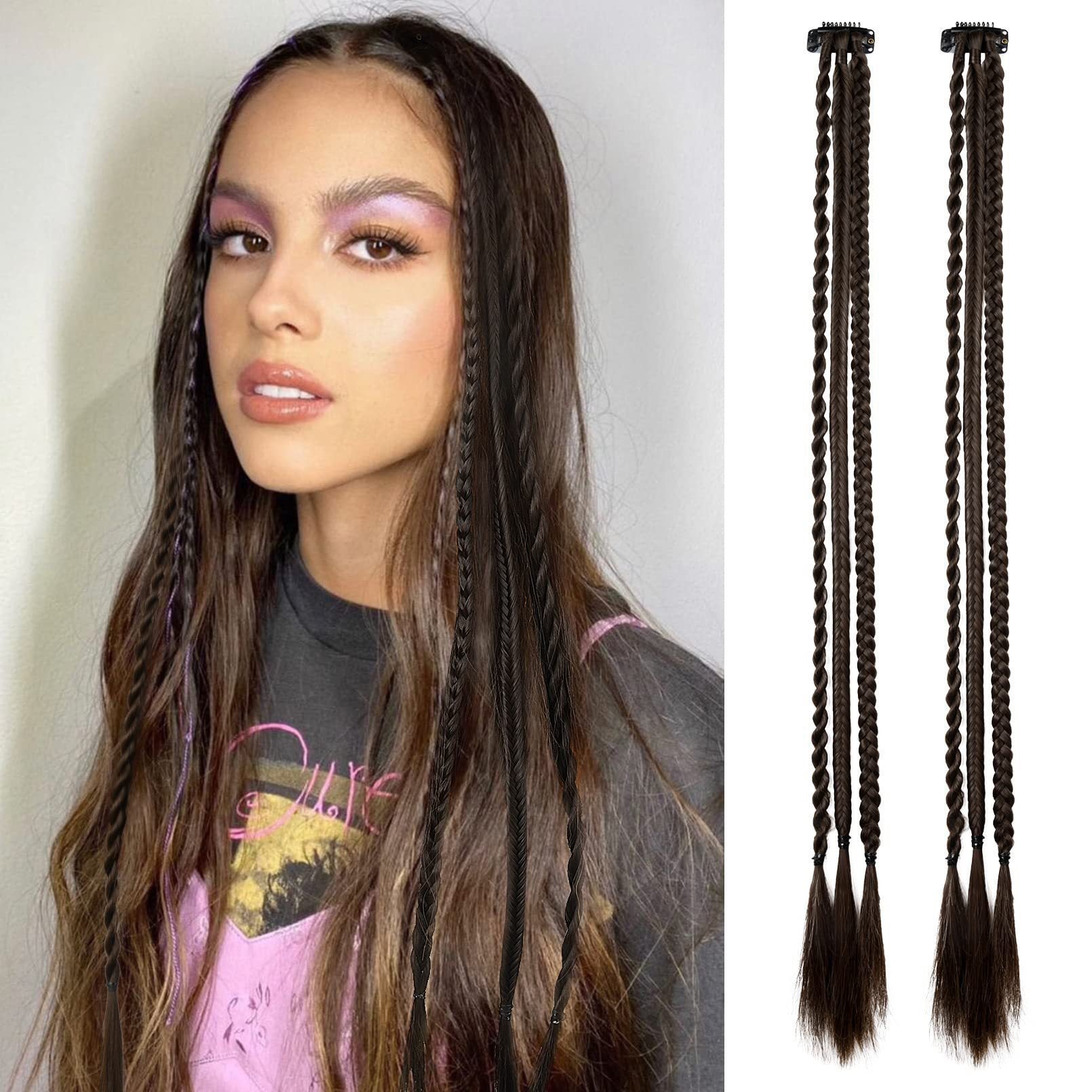 One-Clip Braided Hair Extension for Women – 3-Strand Boxing Braid Wig Piece - 22 inches