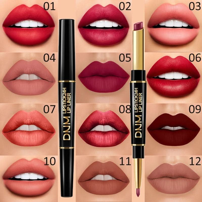 DNM 2-in-1 Matte Lipstick & Lip Liner – Long-Lasting, Non-Stick, High-Pigment Color
