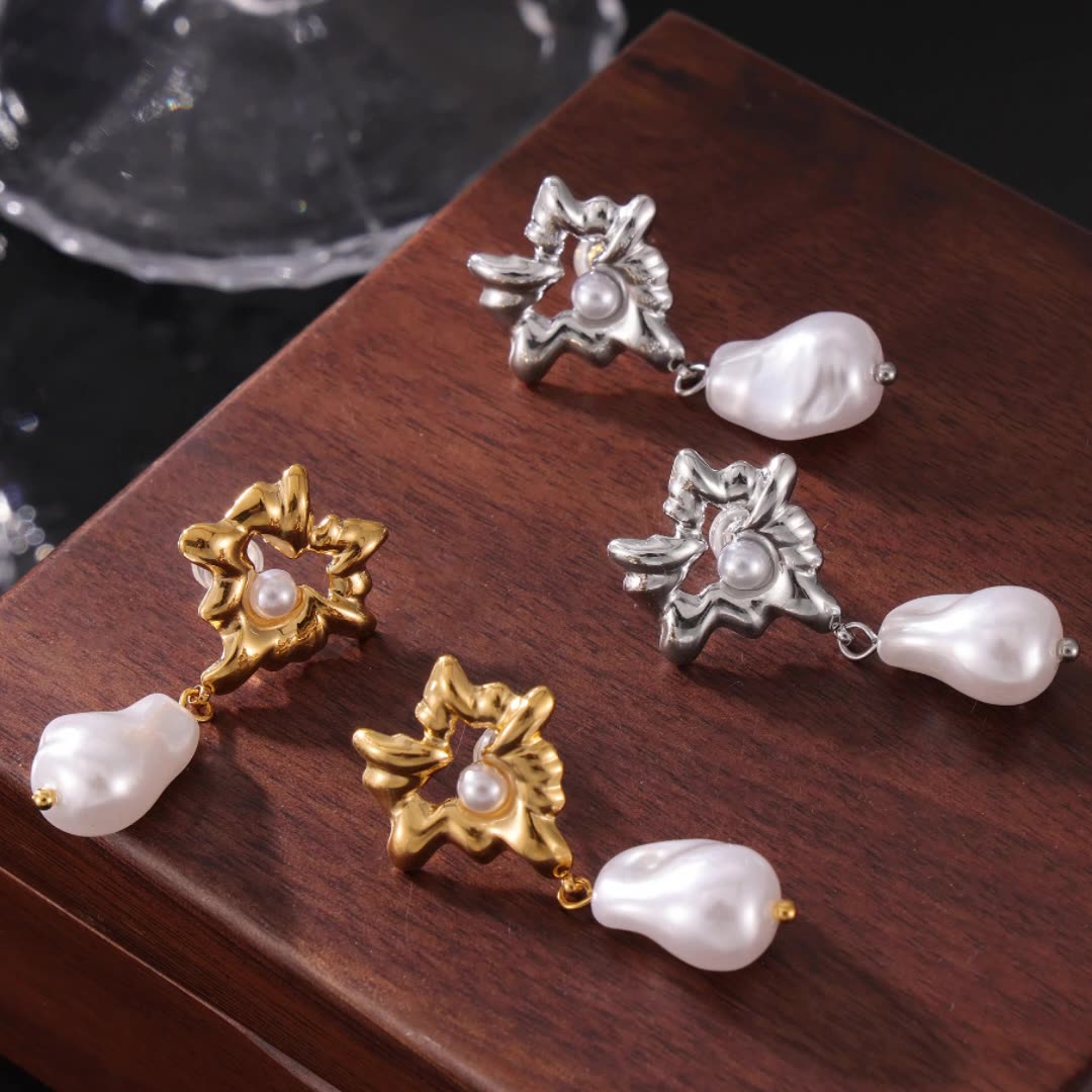 Gold-Plated Heart Shell Bead Earrings – Retro Hepburn Style | Women’s Statement Jewelry