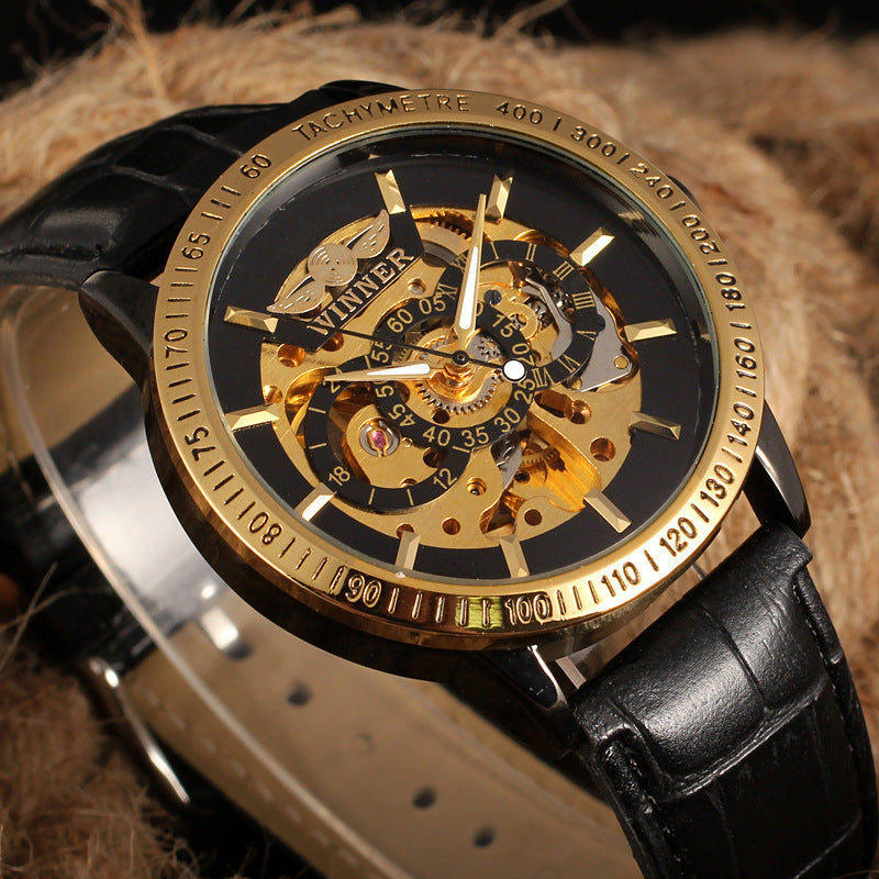 T-Winner Men’s Skeleton Automatic Watch – Mechanical Timepiece with Transparent Dial