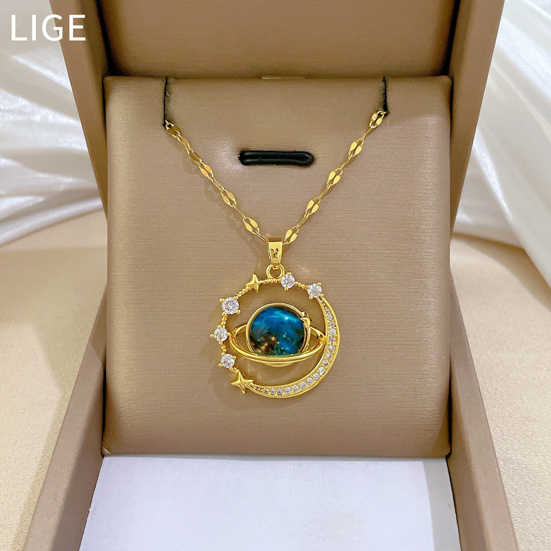 Starry Sky Planet Pendant Necklace – Luxury Titanium Steel Women’s Jewelry