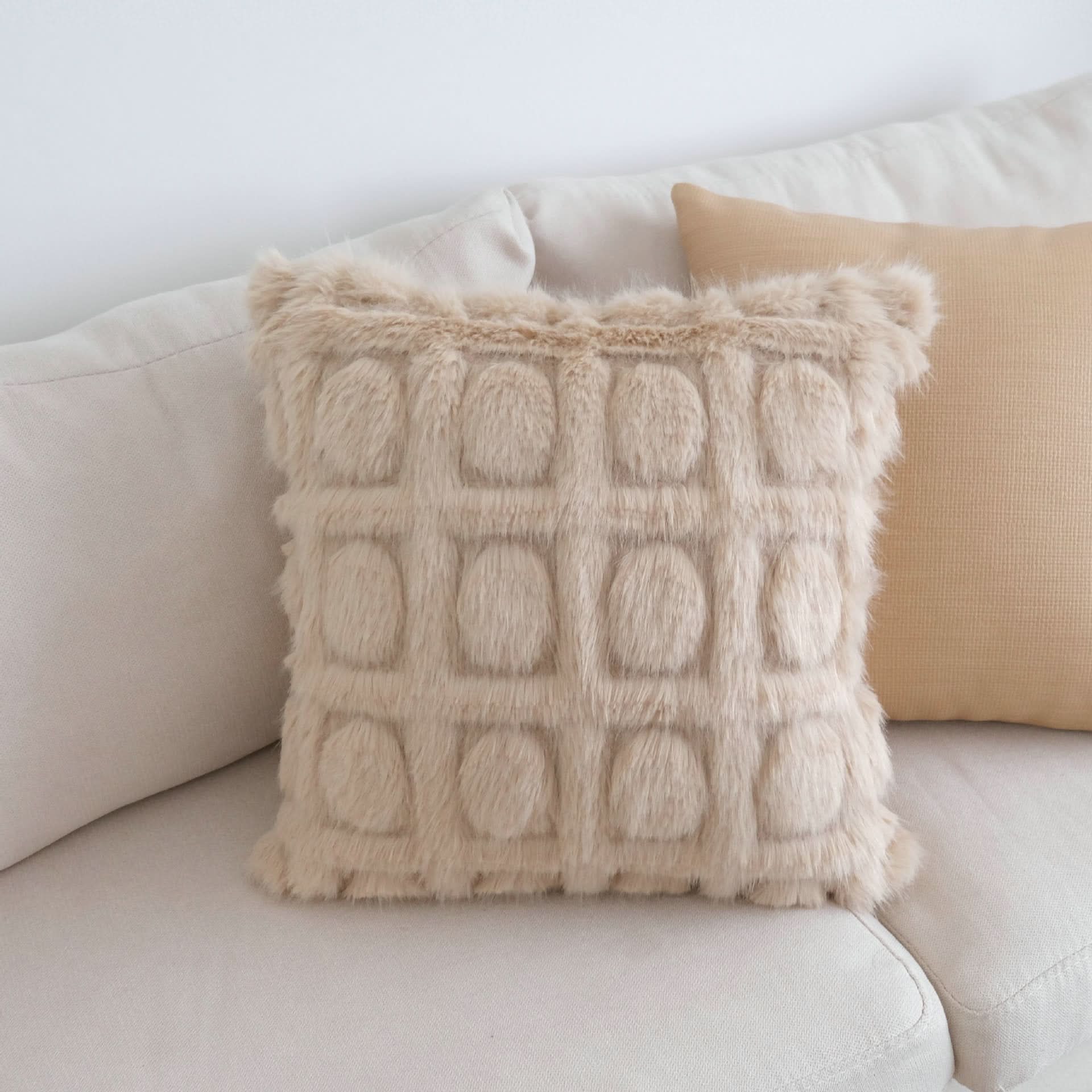Cream Imitation Mink Pillow Cover - Light Luxury Plush Cushion