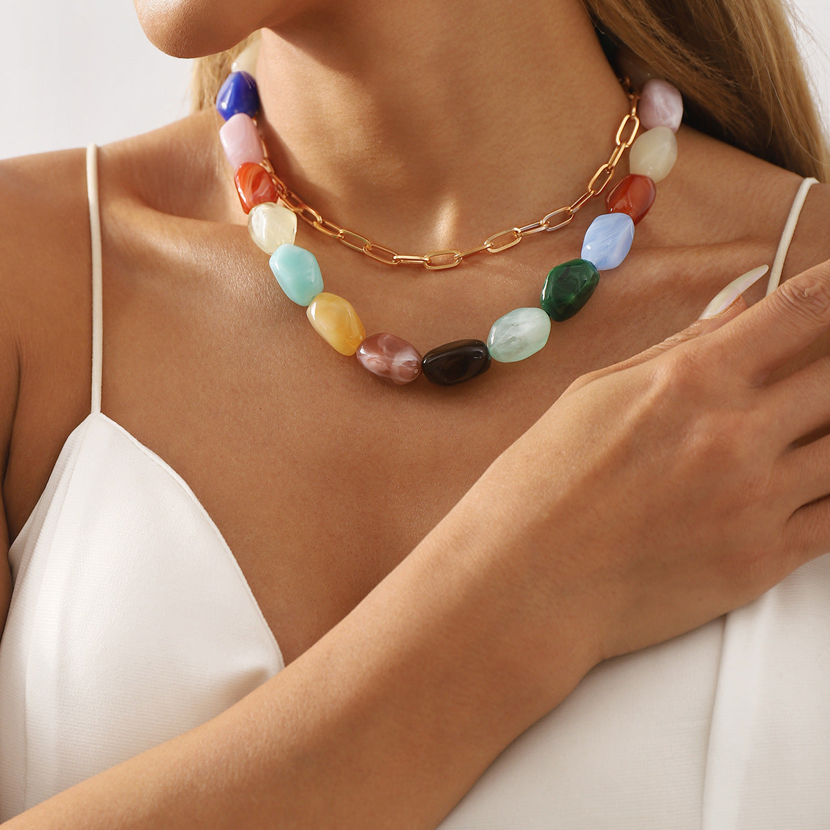Colorful Dopamine Beaded Choker Necklace for Women – Trendy Resin Jewelry