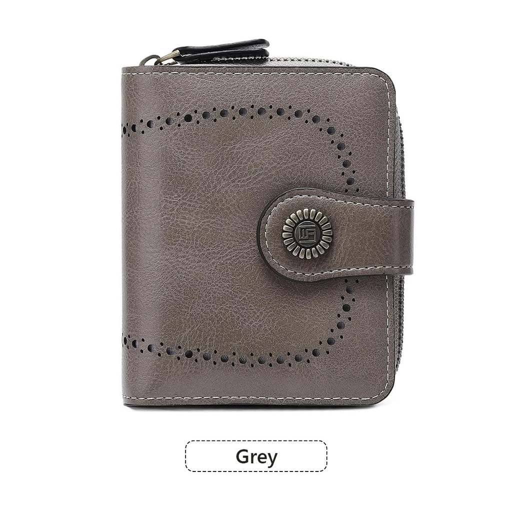Women's Retro Short Wallet – Hollow Design PU Leather, Zipper & Buckle Closure