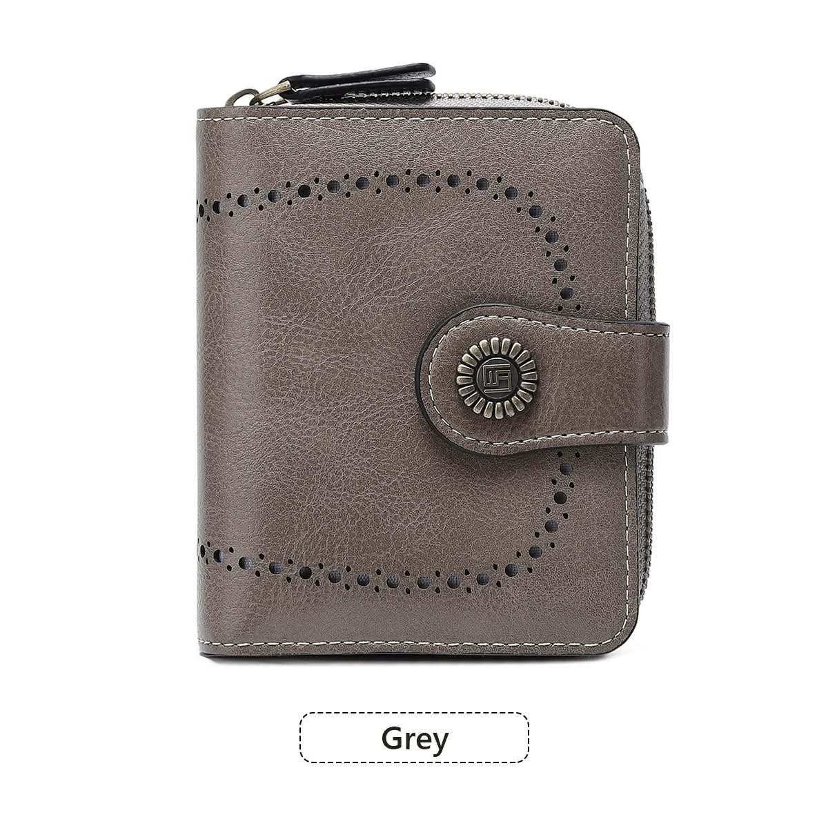 Women's Retro Short Wallet – Hollow Design PU Leather, Zipper & Buckle Closure