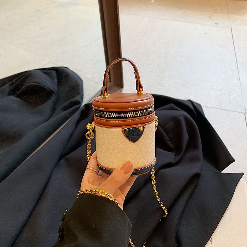 Women’s Mini Contrast Bucket Bag – Cylindrical Shoulder & Crossbody Bag