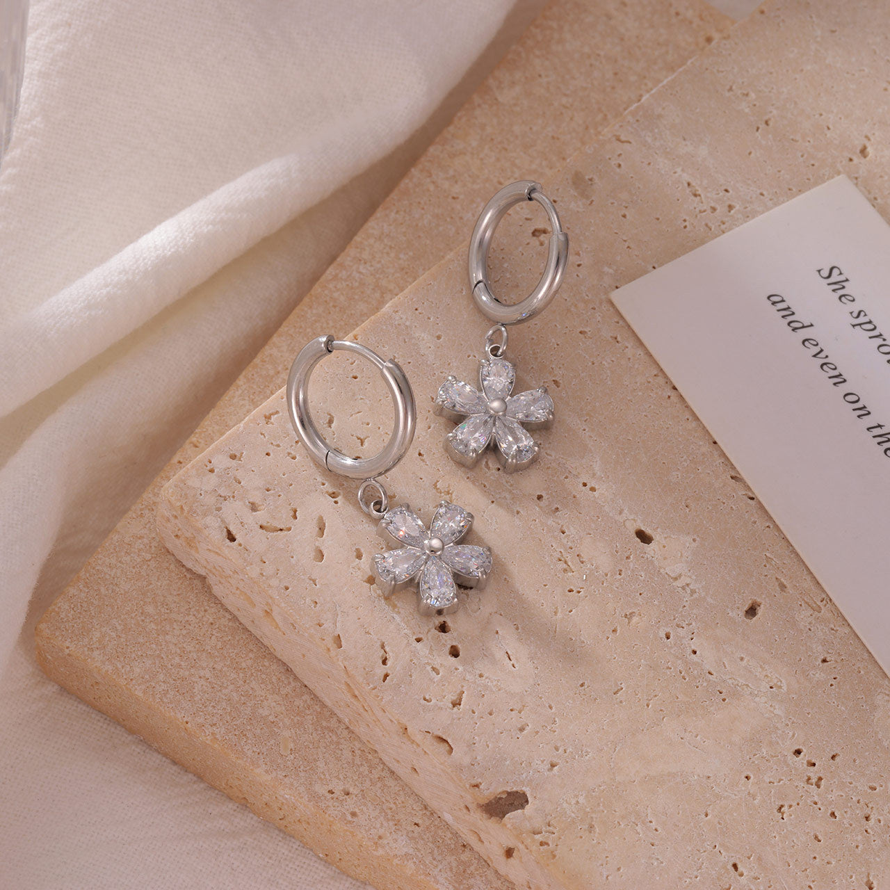 Gold & Silver Flower Earrings – Titanium Steel Floral Jewelry for Women