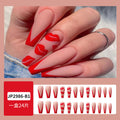 Valentine’s Lips Press-On Nails – Long Matte Finish Stiletto Nude & Red Acrylic Tips