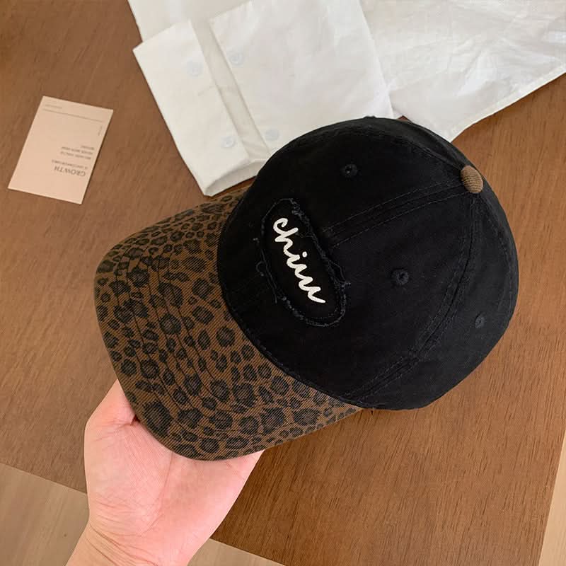 Retro Unisex Letter Baseball Cap – Curved Brim Hat with Leopard Print