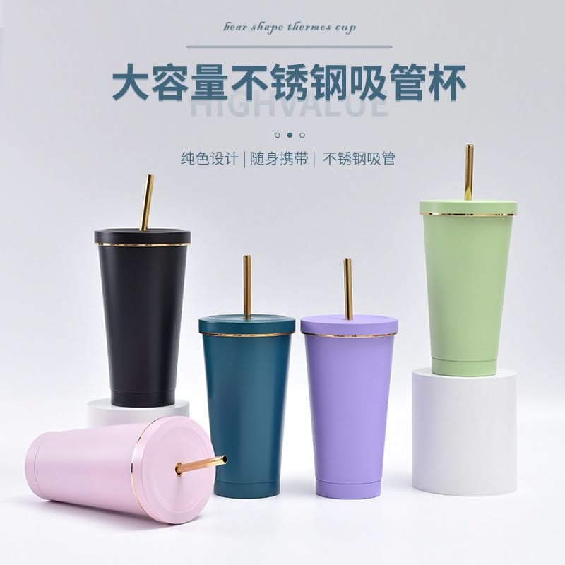 Stainless Steel Vacuum Insulated Coffee Tumbler with Straw – Double-Layer