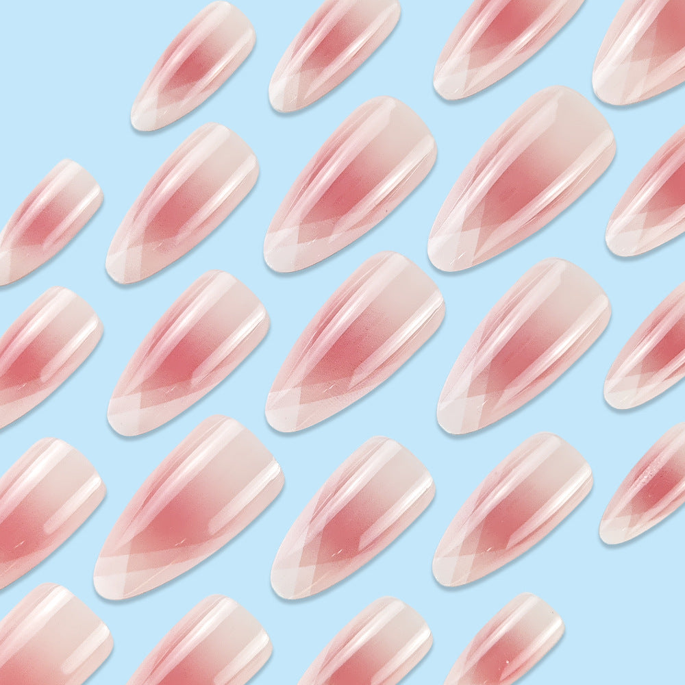 Pink and White Gradient Press-On Nails – Long Stiletto French Tip Acrylic Nail Set