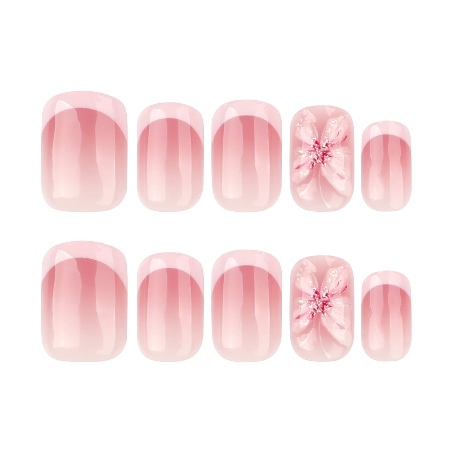 Elegant Pink Floral Press-On Nails – Glossy Square Acrylic Glue-On Set