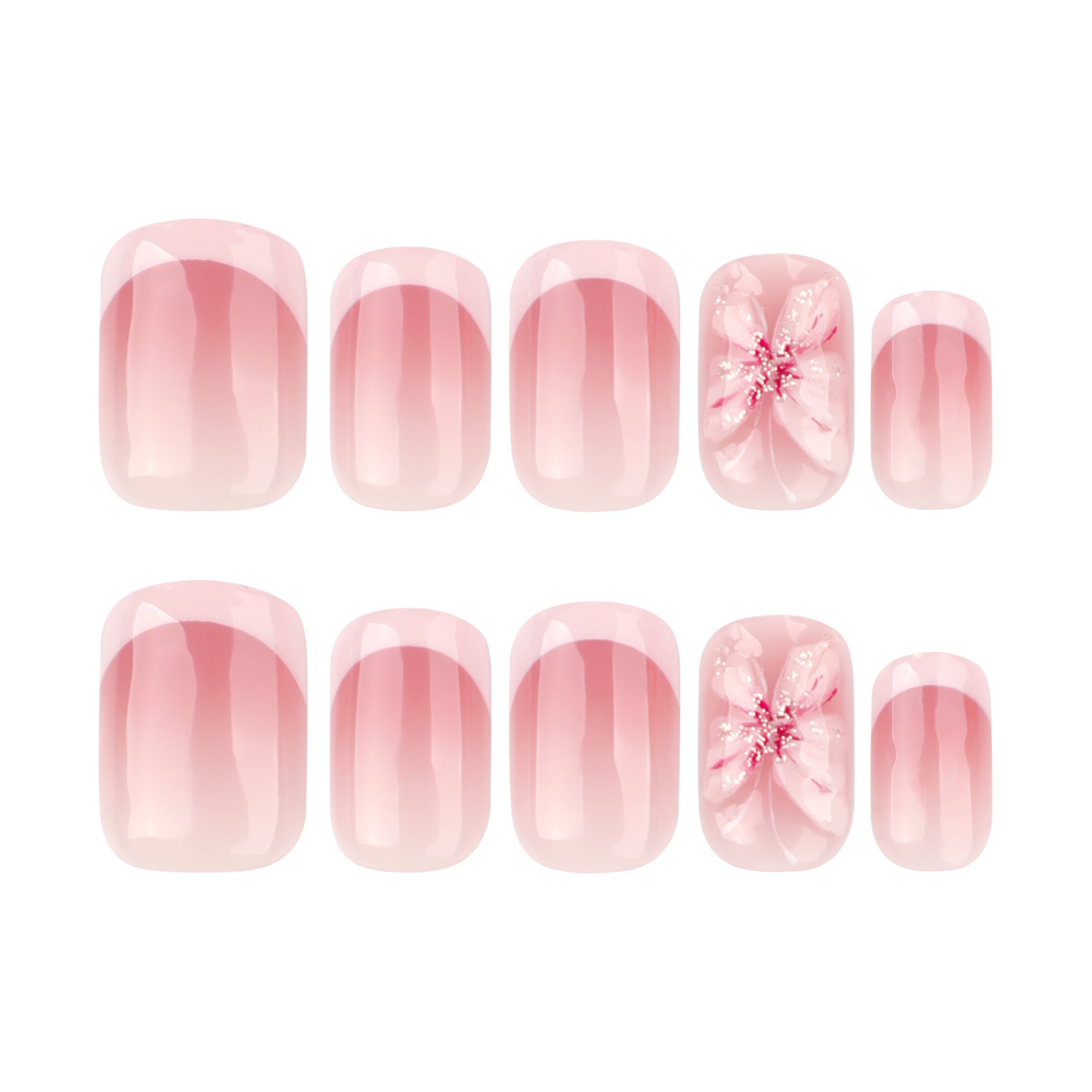 Elegant Pink Floral Press-On Nails – Glossy Square Acrylic Glue-On Set