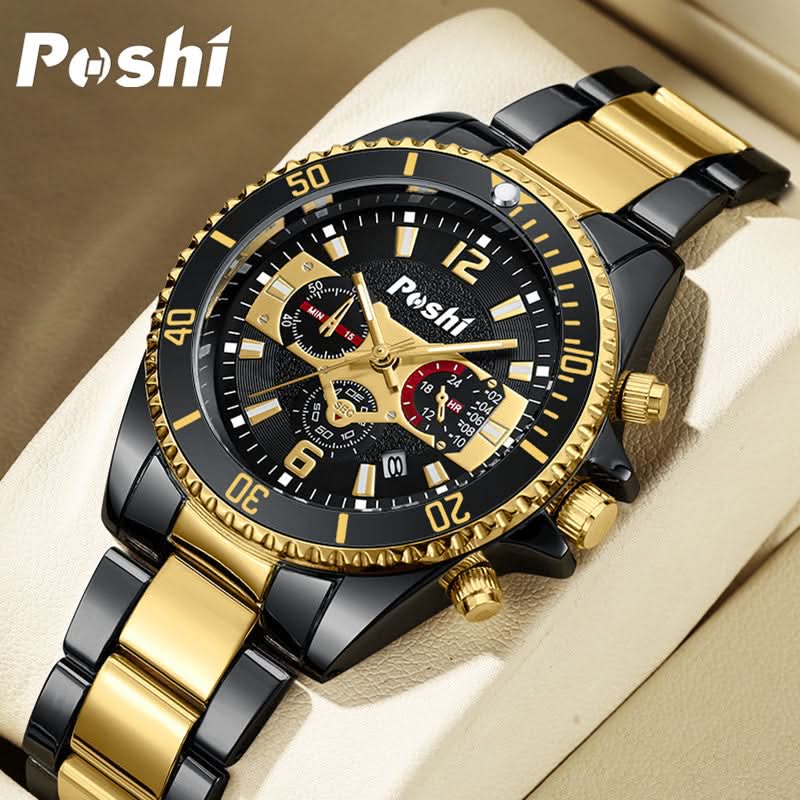 Men’s Stainless Steel Quartz Watch – Luminous Dial, Calendar