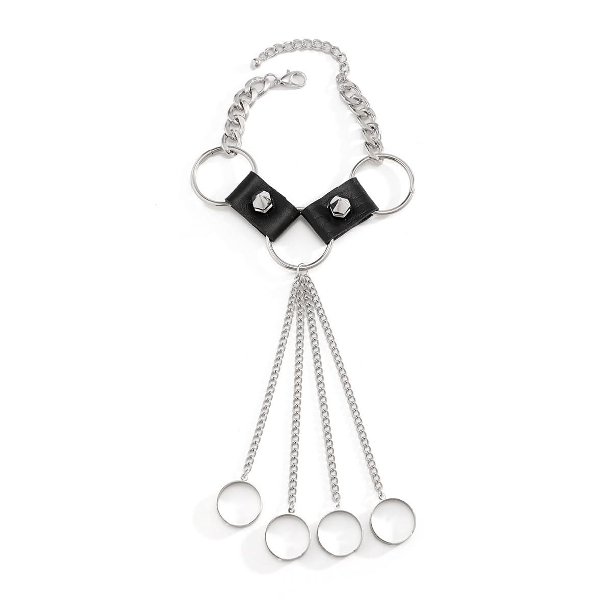 Men's Riveted Leather Chain Bracelet - Hip-Hop Style