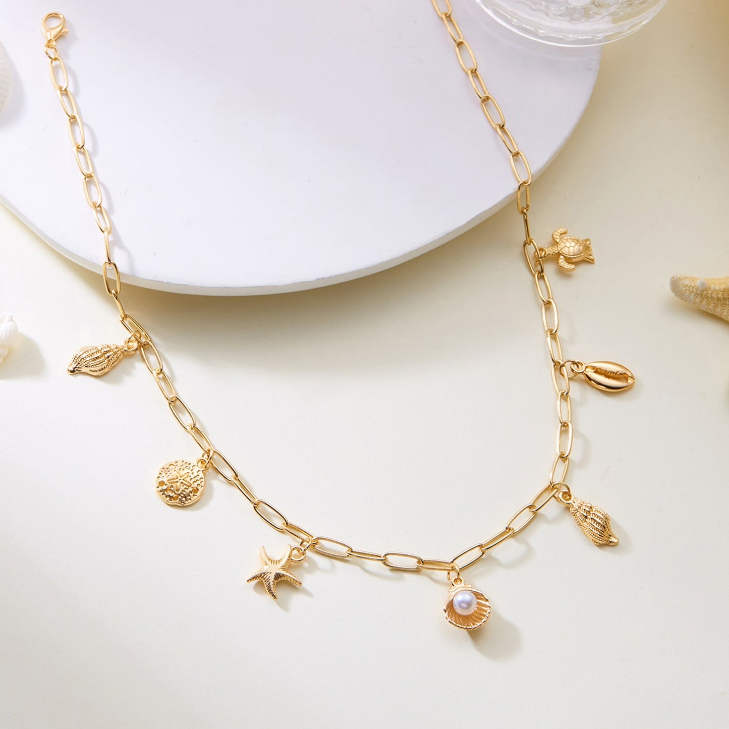 Beach Starfish Pendant Necklace – Sea Shell & Turtle Charm Jewelry for Women