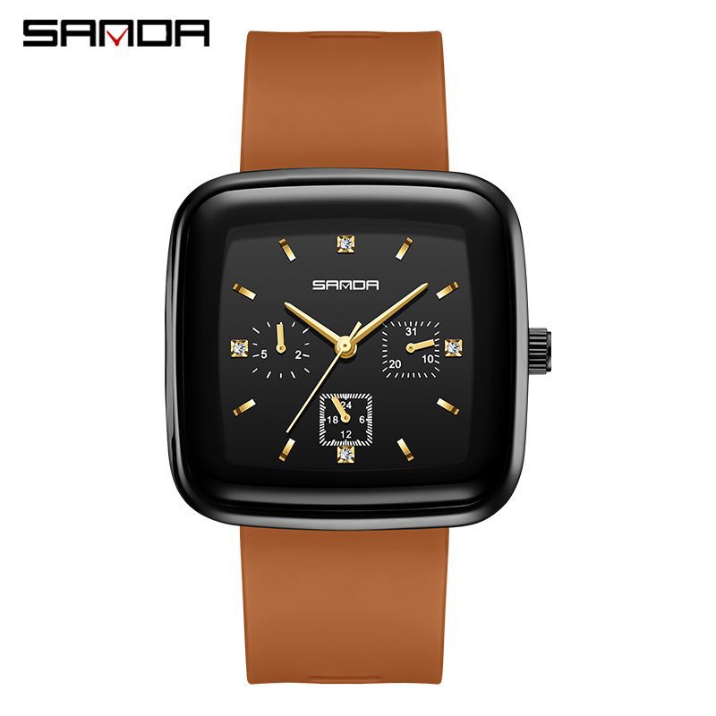 SANDA Unisex Square Quartz Watch – Silicone Strap Casual Watch with 50M Waterproof