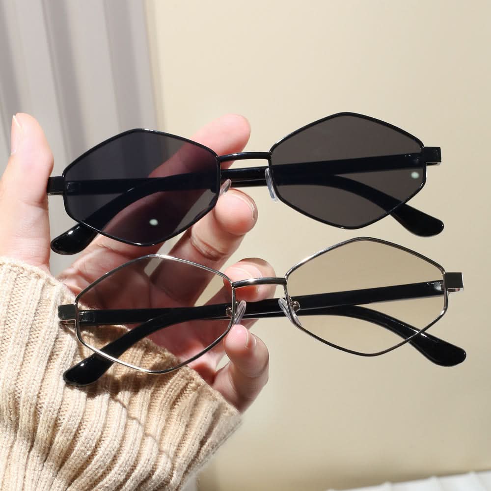 Diamond-Shaped Sunglasses – Street Style Full-Frame Metal, UV400 Sun Protection