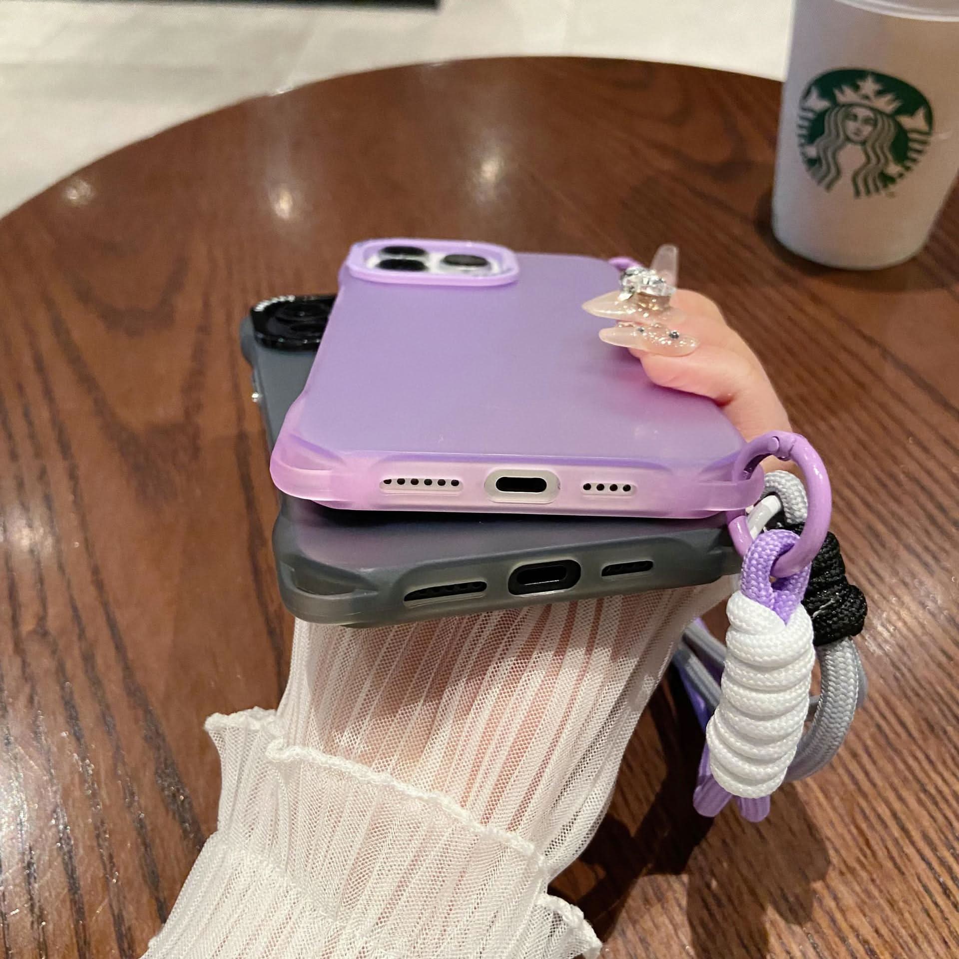 Anti-Fall Apple 15 Pro Max Case - Matte Finish with Contrasting Color & Short Rope