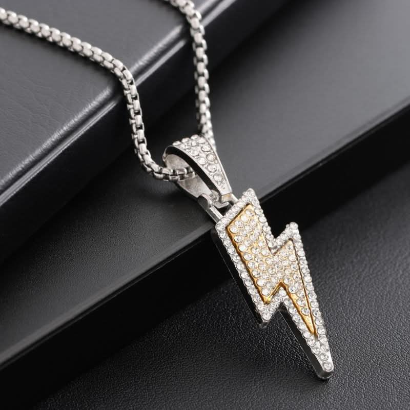 Men’s Hip-Hop Lightning Necklace – Diamond-Studded Chain