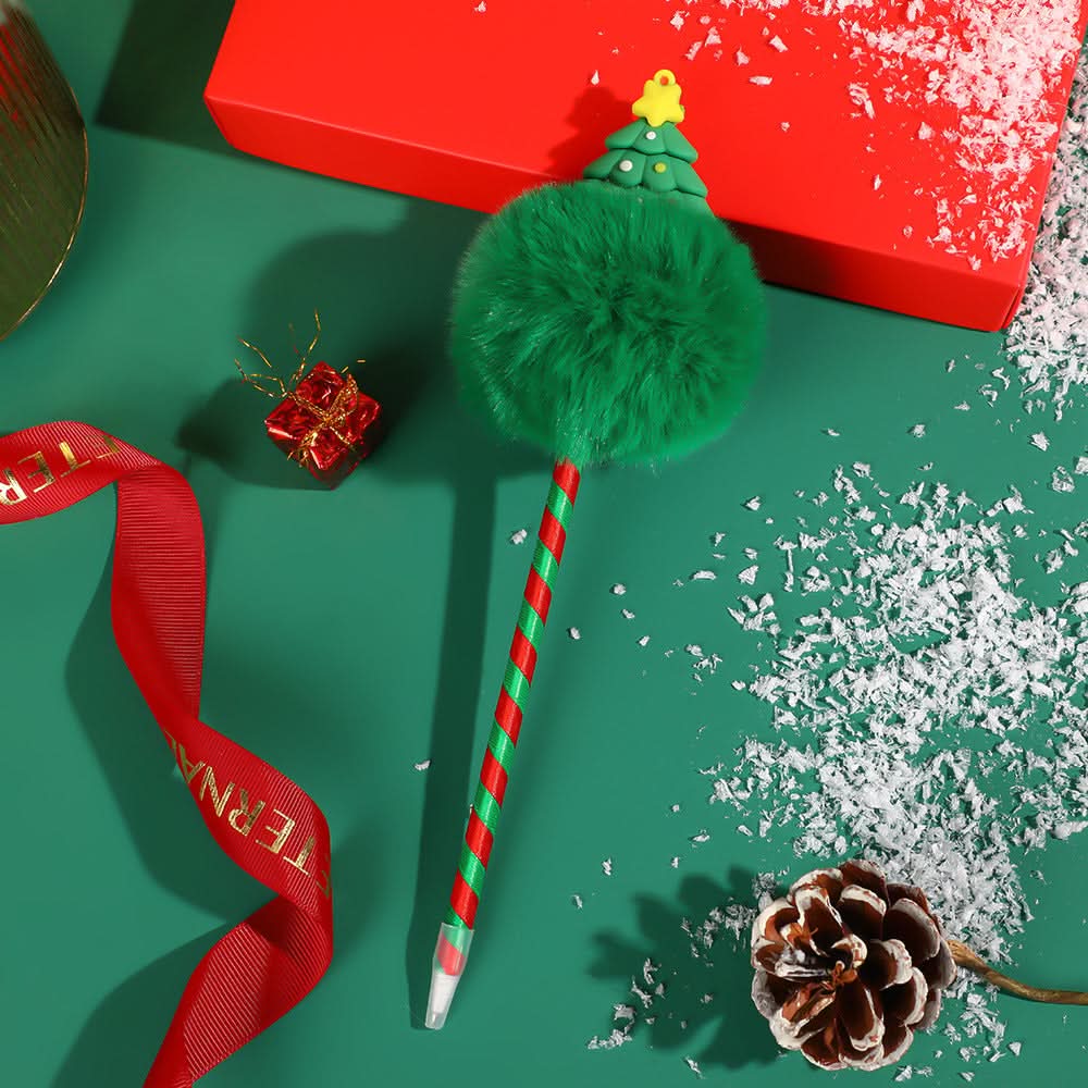 Pack of 2 Christmas Snowman Ballpoint Pens – Cute Plush Gift Stationery