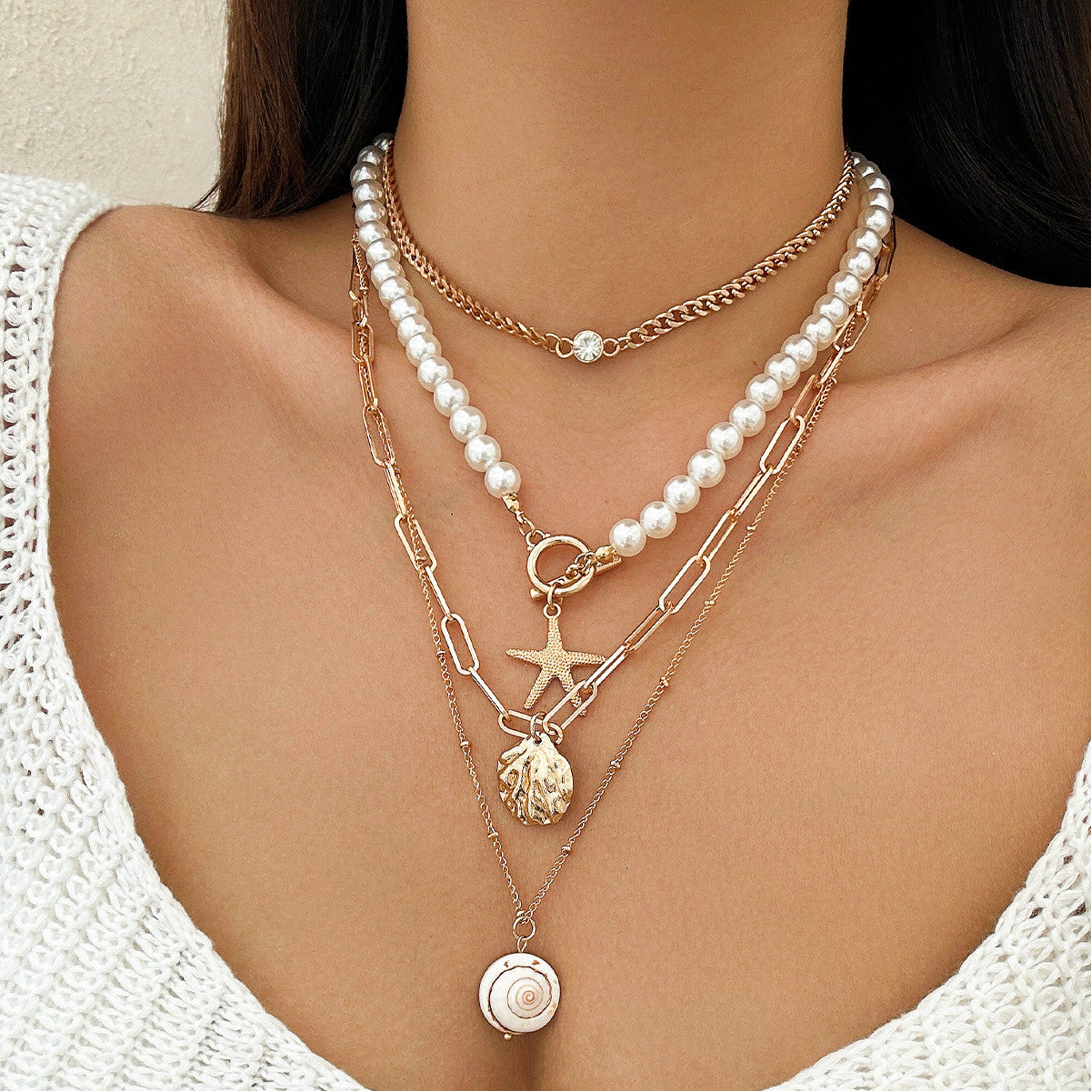 Ocean Pendant Layered Mix Necklace for Women – Fashionable Alloy Jewelry