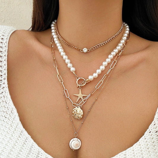 Ocean Pendant Layered Mix Necklace for Women – Fashionable Alloy Jewelry