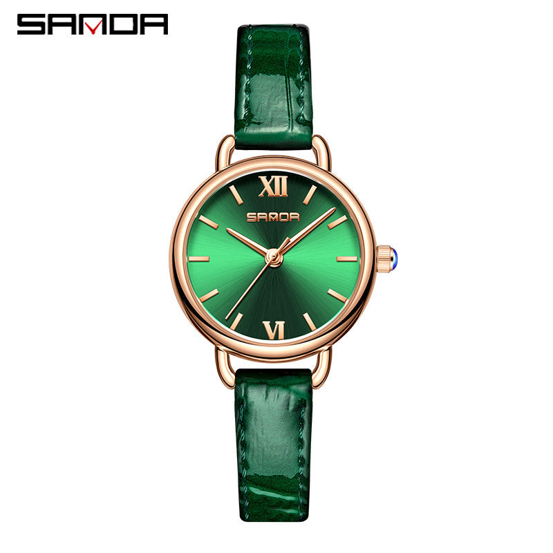 Sanda Women’s Quartz Watch – Fashion Leather Strap, Waterproof Small Dial Casual Watch