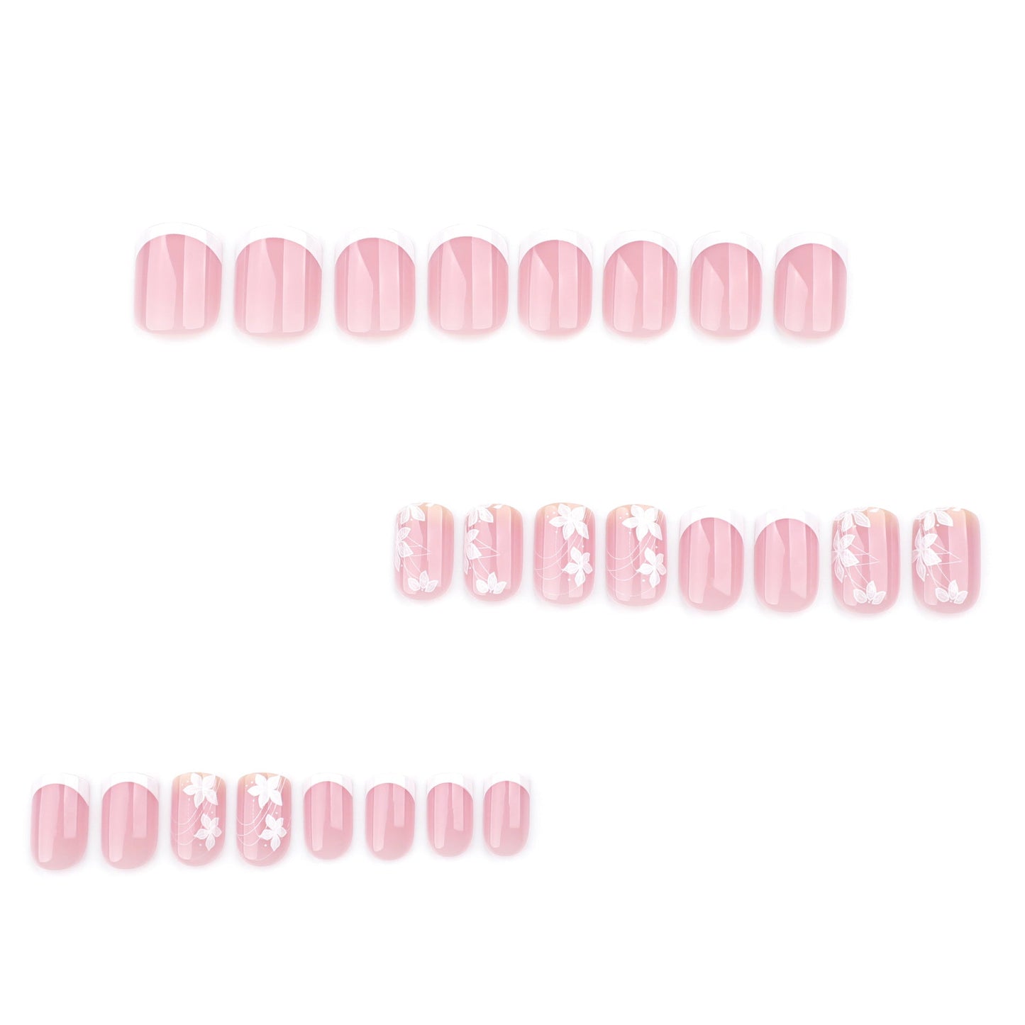 Elegant Floral French Tip Press-On Nails – Medium Square, Glue-On