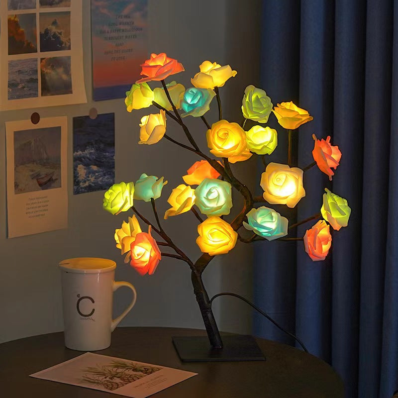 USB LED Rose Tree Lamp – 20-Bead Romantic Light for Home Decor, Tabletop Accent