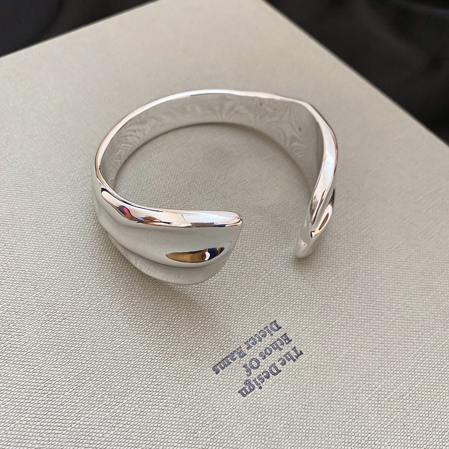 Minimalist Geometric Cuff Bracelet – Pleated Wide Open-Ended  Bangle Women’s Jewelry