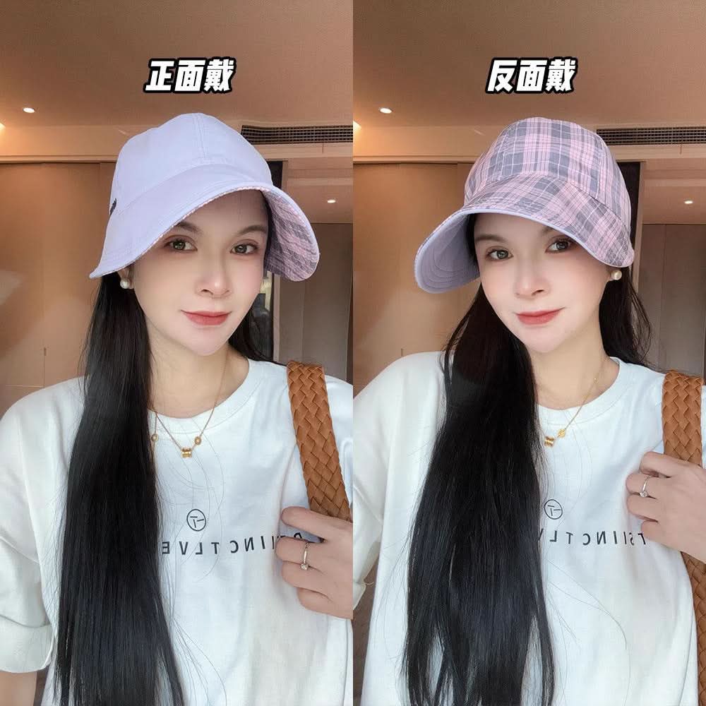 Women's Plaid Double-Sided Fisherman Hat – Retro Embroidered Hat