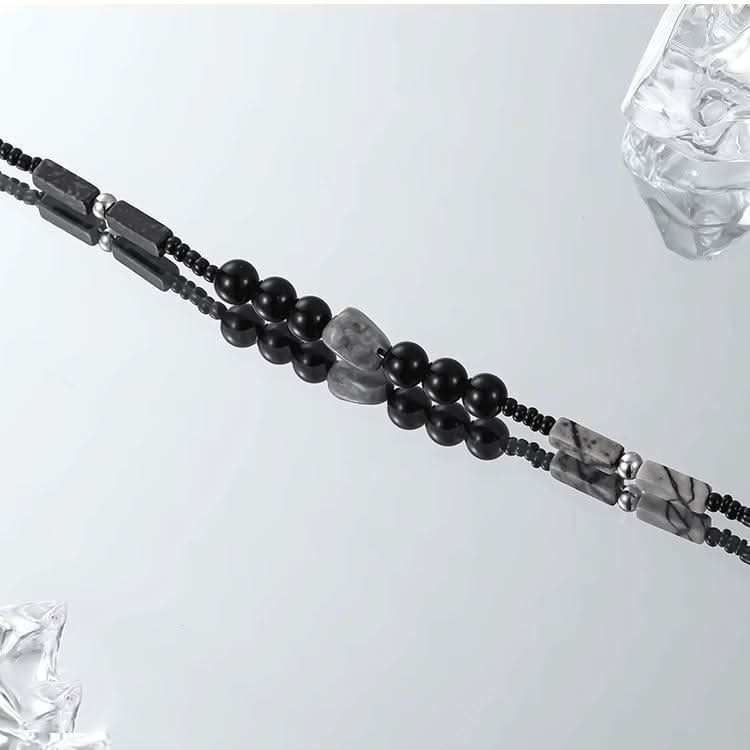 Men’s Black Beaded Necklace – Trendy Natural Design