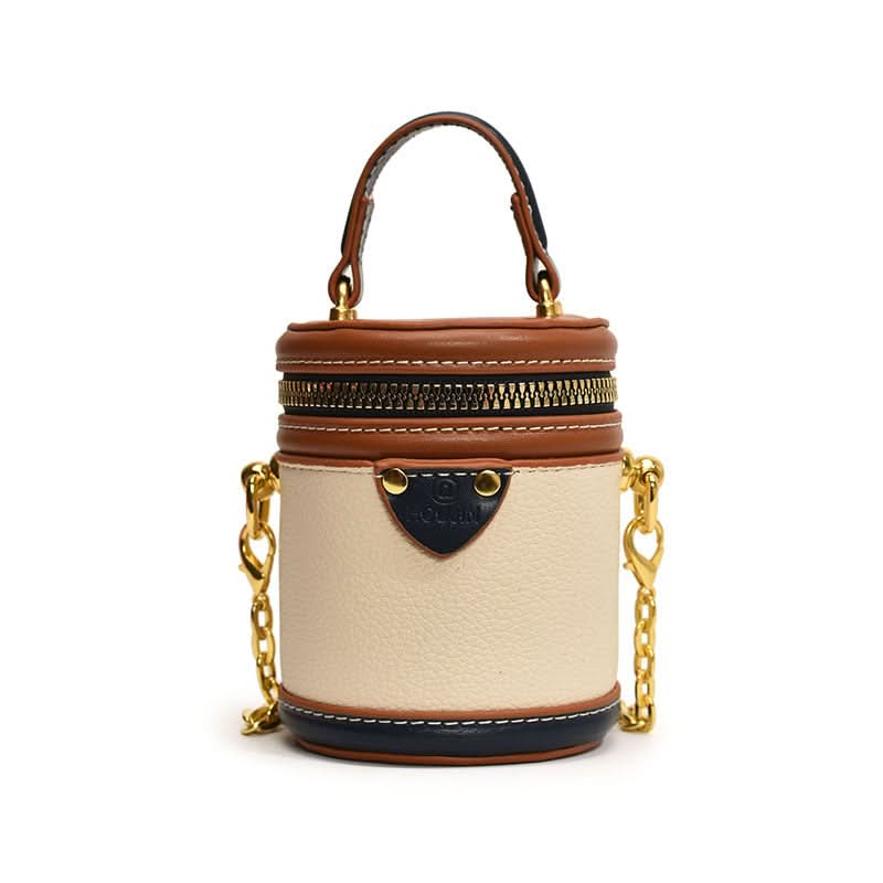 Women’s Mini Contrast Bucket Bag – Cylindrical Shoulder & Crossbody Bag