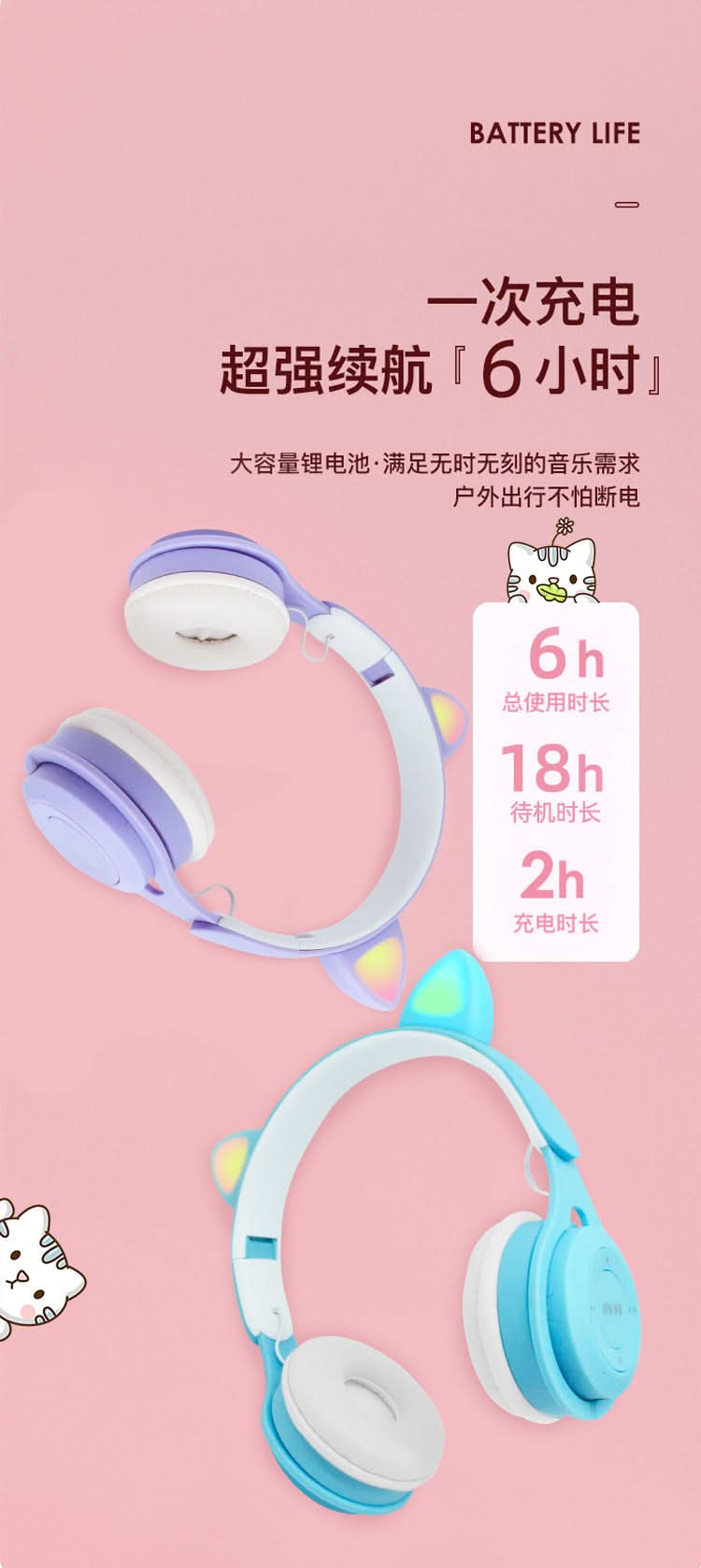 Wireless Bluetooth Cat Ear Headphones for Kids