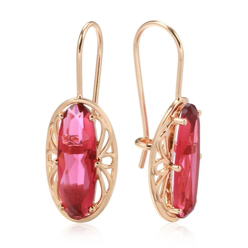 Red Zircon Earrings – Retro Geometric Jewelry for Women