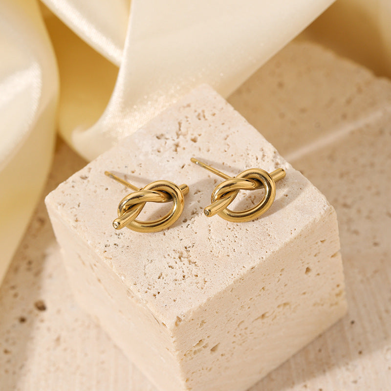 Gold Knotted Cross Earrings – Titanium Steel Geometric Jewelry for Women