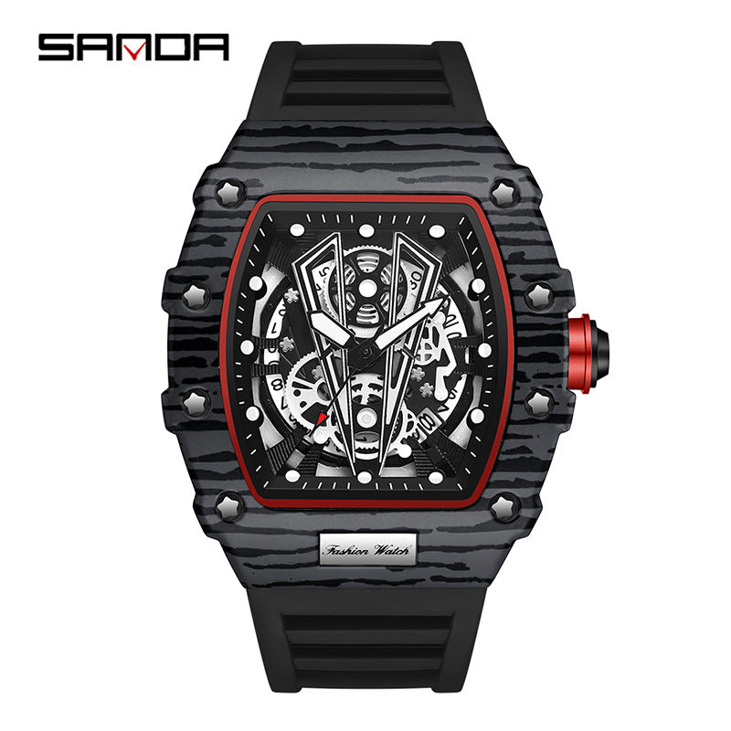 SANDA Men's Barrel-Shaped Quartz Watch – Calendar Waterproof Fashion Casual Strap