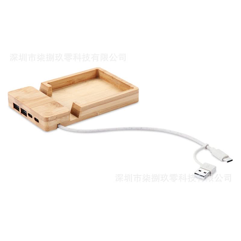 Bamboo Cable Organizer with Fast Charging
