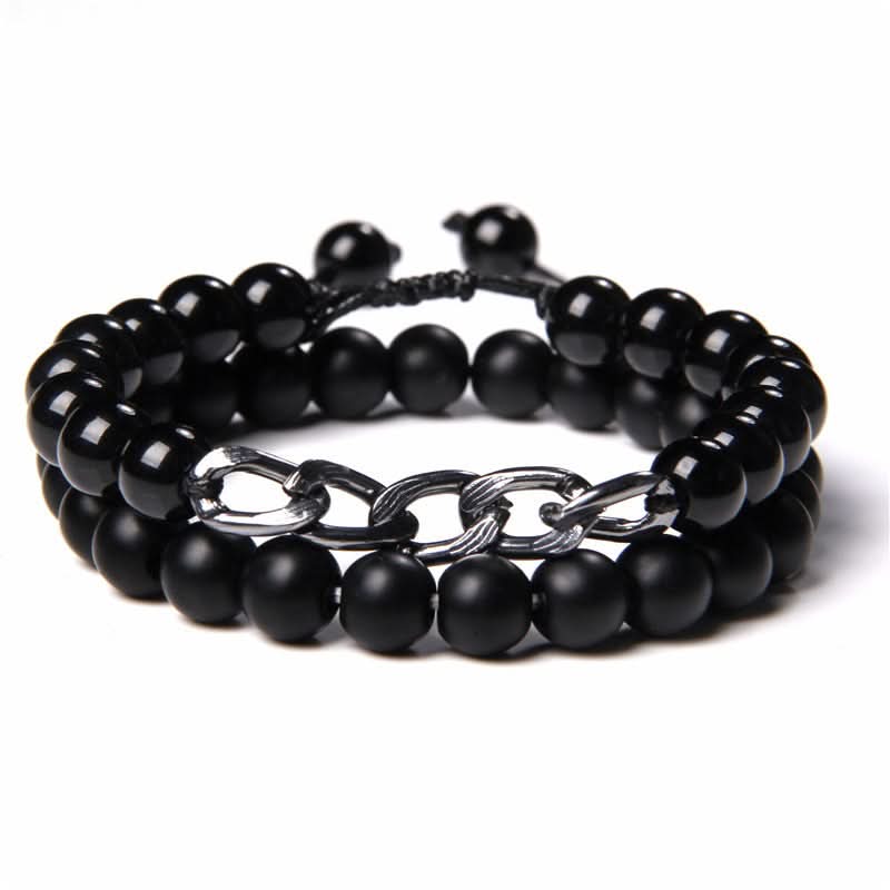 Men’s Lava Stone & Wooden Bead Bracelet – Black Glass Beads