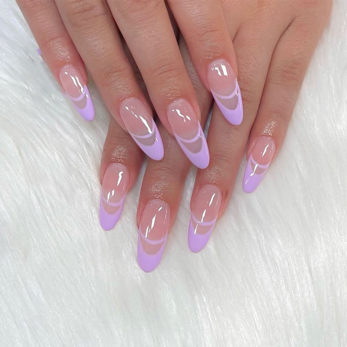 Pastel Purple Double French Press-On Nails – Almond Shape, Glossy Finish