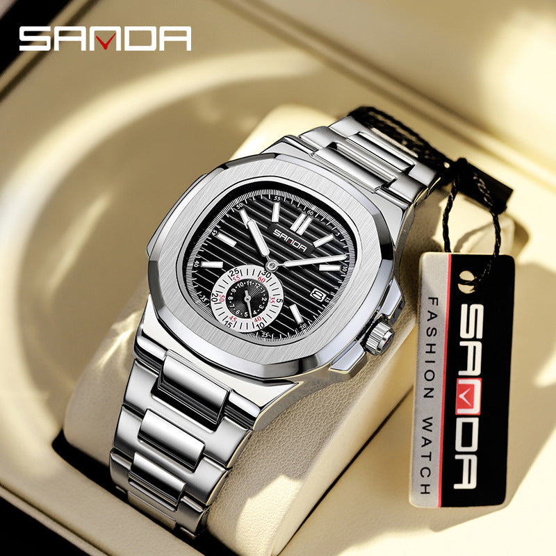 SANDA Luminous Stainless Steel Men’s Quartz Watch – Waterproof Analog Watch