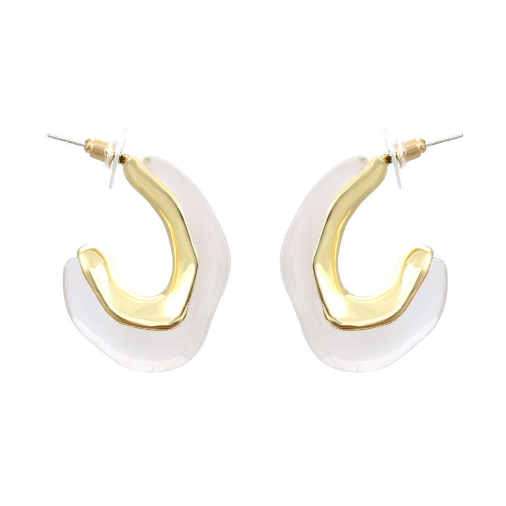 Modern Chic Marbled Resin Hoop Earrings – Trendy Geometric Earrings for Women