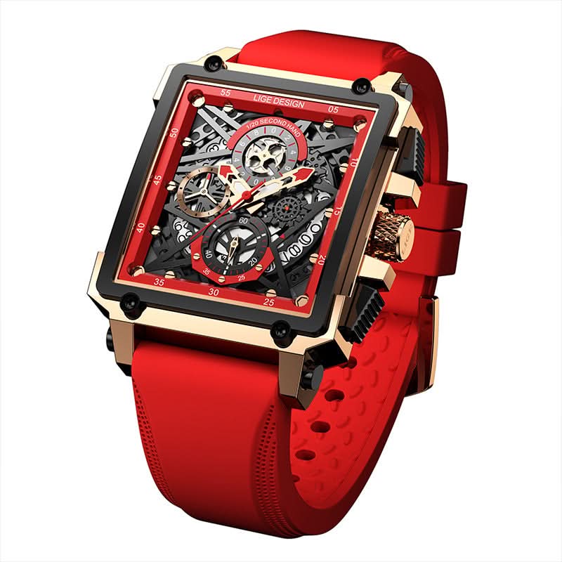 Men’s Square Chronograph Sports Watch – Calendar, Silicone Strap