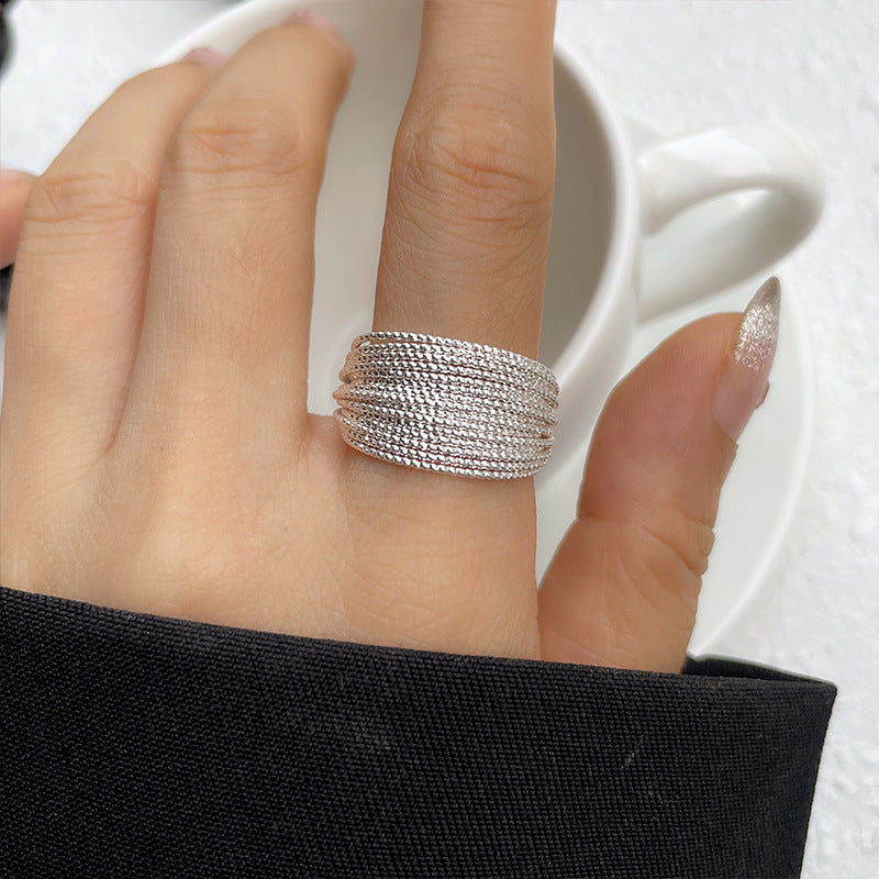 Silver Line Open Ring for Women – Adjustable Retro Copper Statement Jewelry